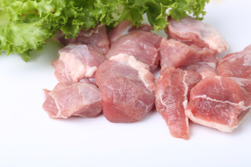 Fresh lamb meat and vegetables isolated on white background