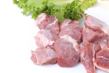 Fresh lamb meat and vegetables isolated on white background