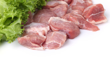 Fresh lamb meat and vegetables isolated on white background