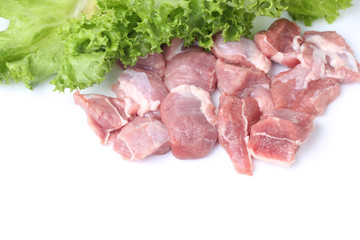 Fresh lamb meat and vegetables isolated on white background