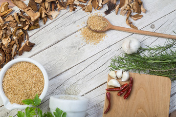 Raw ingredients for rice and mushroom
