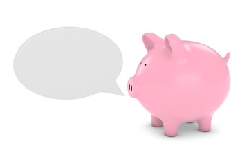 Piggy Bank with Blank White Speech Bubble 3D Illustration