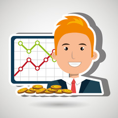 man with statistics graphic  and coins isolated icon design, vector illustration  graphic 