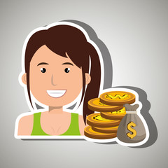 woman with bag coins isolated icon design, vector illustration  graphic 