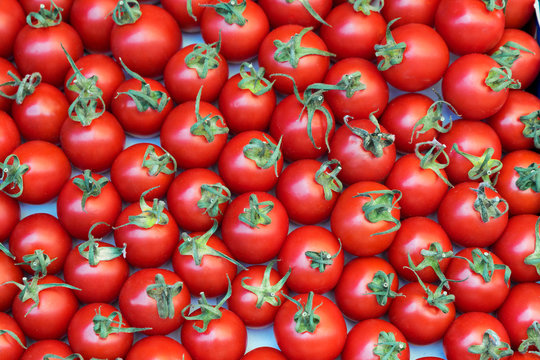 Deluxe Cherry tomatoes. Close up, Top view, High resolution product.