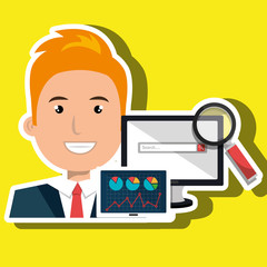Fototapeta na wymiar businessperson with statistic graph isolated icon design, vector illustration graphic 