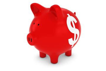 Obraz premium Dollar Sign Red Piggy Bank Isolated on White Background 3D Illustration