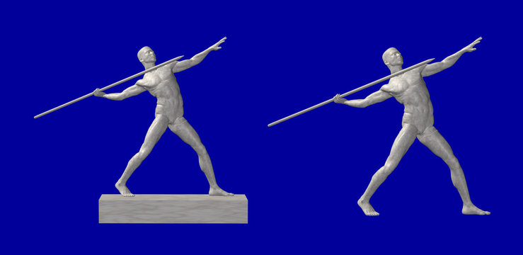 Marmorstatue eine Speerwerfers einmal mit und einmal ohne Sockel.
