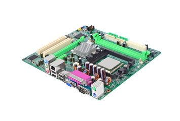 Printed computer motherboard, isolated on white background