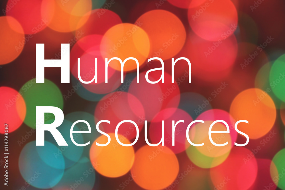 Poster human resources text on colorful bokeh background