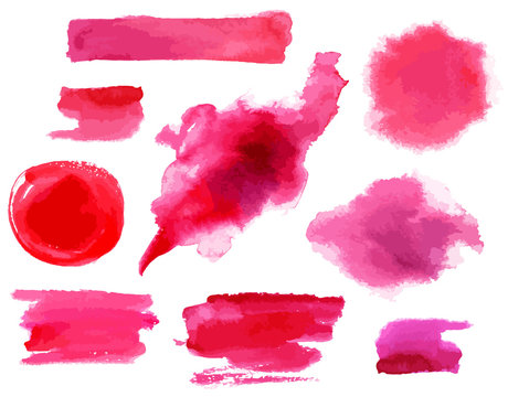 Vector Set Of Red And Pink Brush Stroke Textures