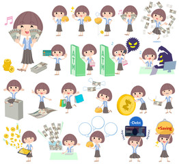 Set of various poses of Mash hair blue cardigan women money