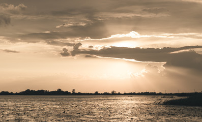 Fototapeta na wymiar summer sunset on the lake after rain