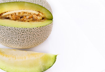 Melon slices on white background.Fruit slices.