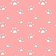cute white pet paw on pink background seamless vector pattern illustration
