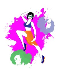vector illutrazione of girl with abstract colors in the background