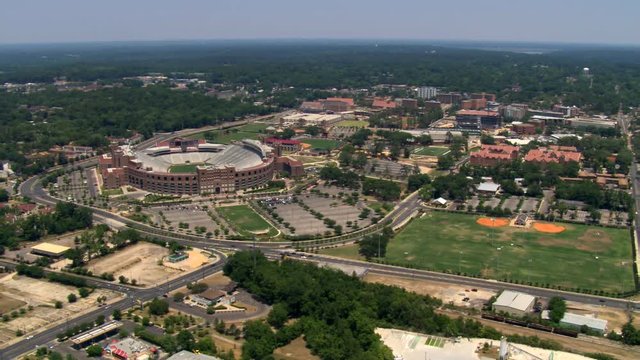 Flight over Florida State University including stadiums, Tallahassee, Florida. Shot in 2007