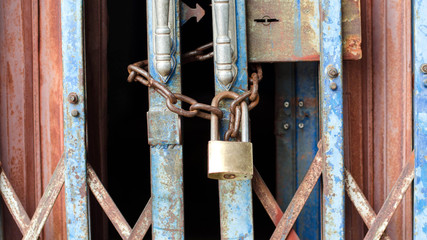 Old  Chain Steel door lock and gold master key