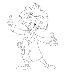 Cartoon character professor. Funny scientist vector. coloring book