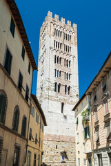 The bell tower of the "San Frediano" church in Lucca (Tuscany, Italy)
