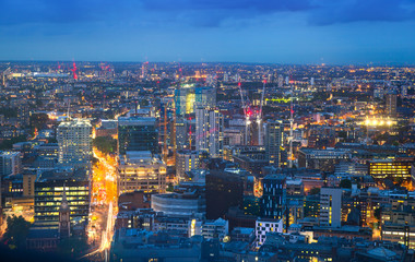 London at night, aerial view 