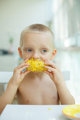  boy, eating boiled corn © oksioma