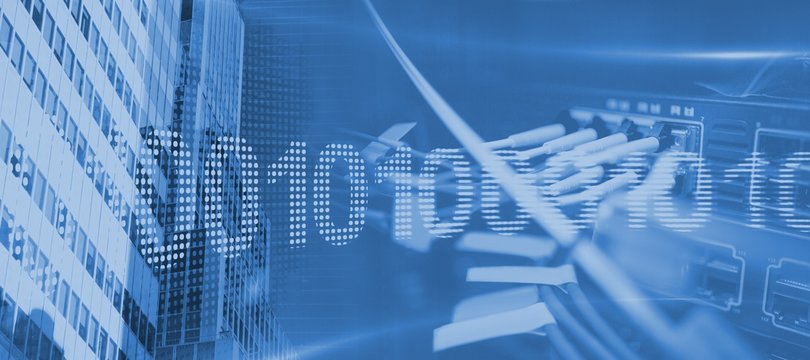 Composite image of binary code on digital screen