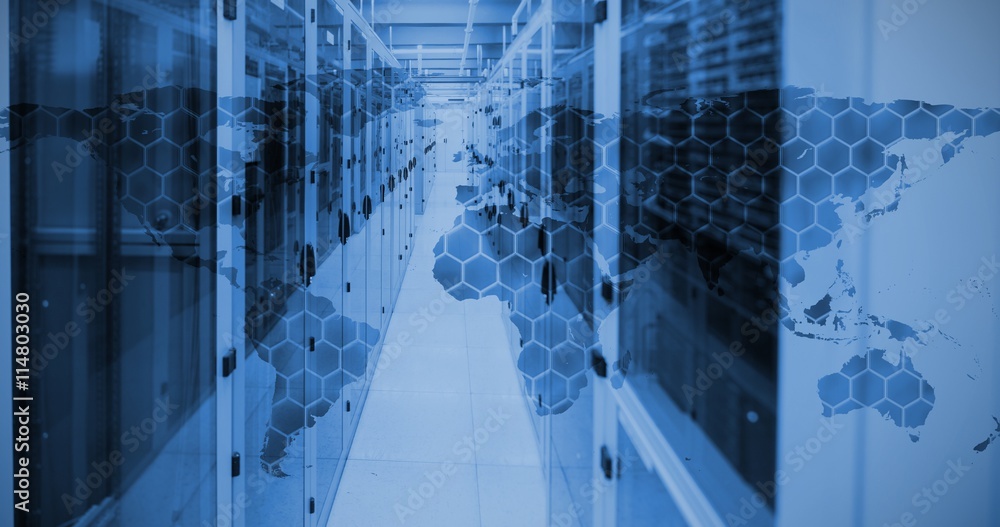 Poster composite image of background with hexagons and world map