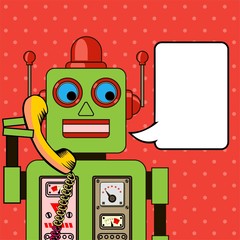 Cool Robot talking on the phone. Pop art poster.