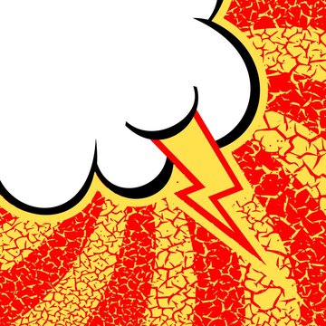 Vintage, cracked background. Pop art, comic style. Cloud with ray.