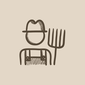 recommend clip art: Farmer with pitchfork sketch icon.