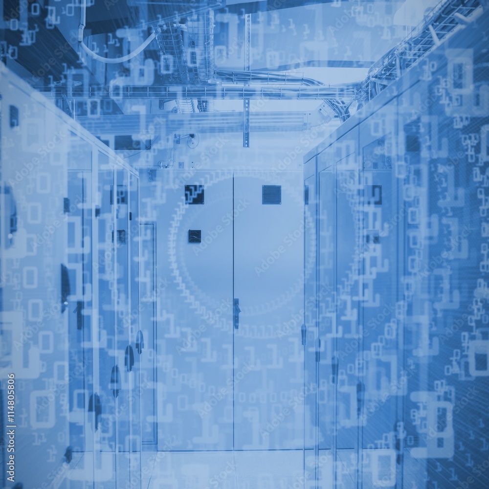 Poster composite image of bright futuristic binary code spiral