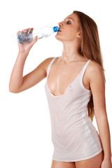 woman and bottle of water