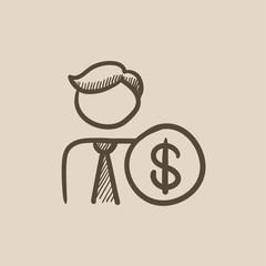 Man with dollar sign sketch icon.