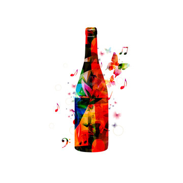 Vector illustration of colorful bottle with butterflies
