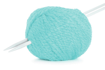 Clew of yarn, cyan texture isolated on white background