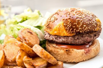 Cheese burger - American cheese burger with fresh salad