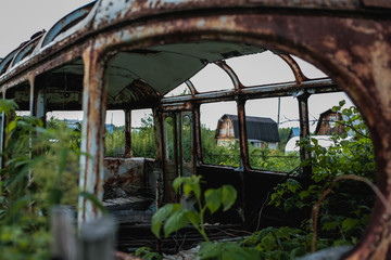 Abandoned house, bus. creepy.