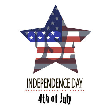 The image of the star with the American flag and phrase"Independence day", "4th of July" and "USA" on a white background.