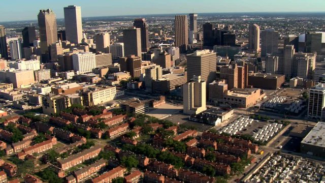 Orbiting past downtown New Orleans to view of Superdome. Shot in 2007.
