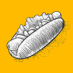 Hot dog fast food engraving style vector