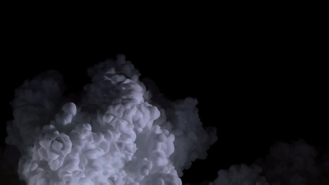 Black screen filling with white puffy cloud effect and fading to black again