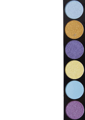 Colorful eyeshadow make up palette isolated on a white background forming a page border