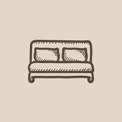 Double bed sketch icon.