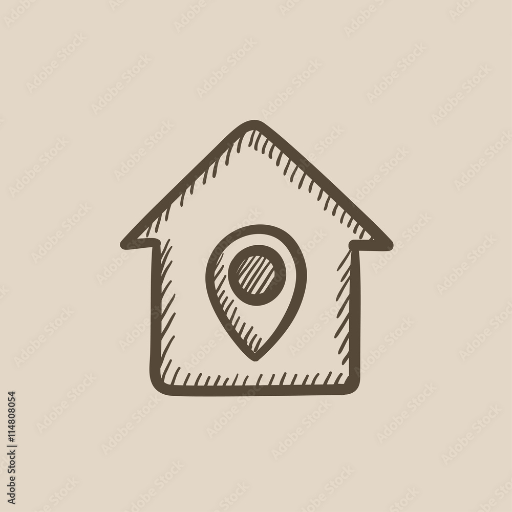 Poster house with pointer sketch icon.