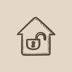 Fototapeta na wymiar House with open lock sketch icon.