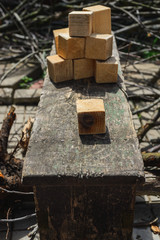 rustic concepts, homemade wooden cubes
