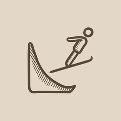 Ski jumping sketch icon.