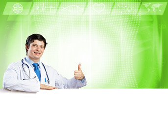 Doctor with banner