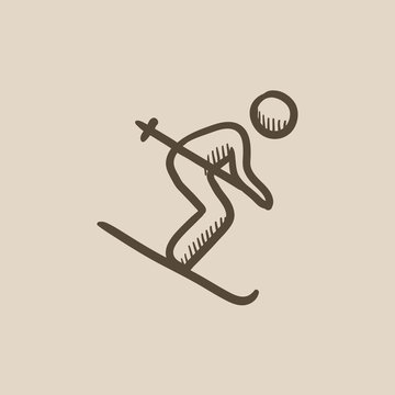 Downhill skiing sketch icon.